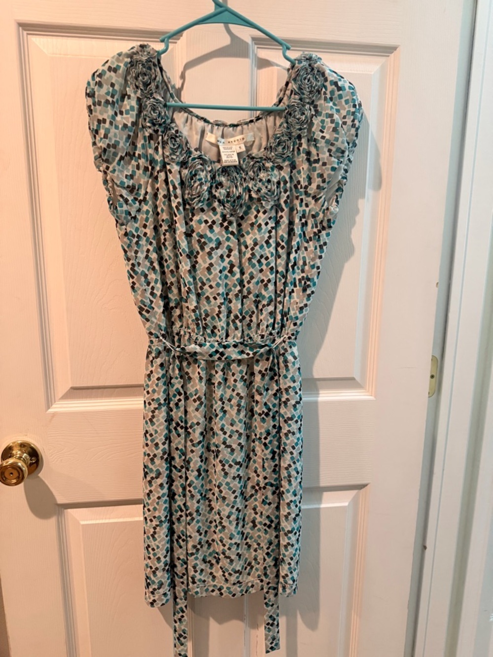 Max Studio Teal, Navy & White Printed Midi Dress